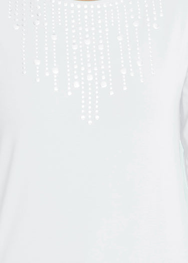 T-shirt manches 3/4 clouté fantaisie Blanc