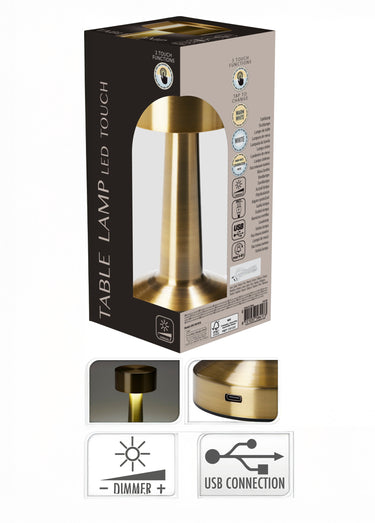 Lampe touch LED rechargeable, métal brossé Dore