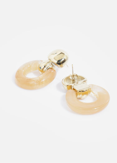 Boucles d'oreilles pendant résine, acier inox Dore/Beige