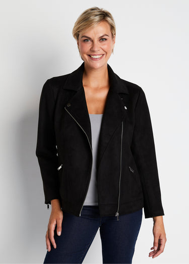 Blouson zippé court tissu suédé Noir