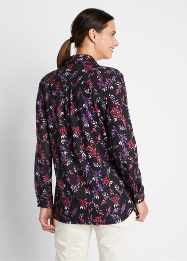 Chemisier fleuri maille chaude Imprimé noir