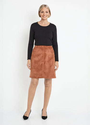 Jupe droite courte velours milleraies Marron