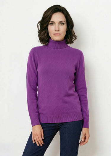 Pull doux col roulé manches longues Violet