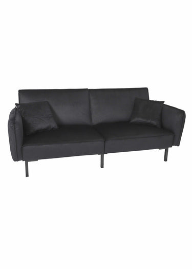 Canapé convertible velours, 2 coussins Noir