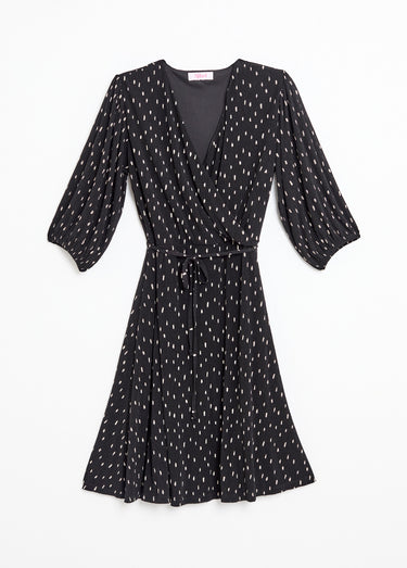 Robe courte cache-coeur imprimé pois Noir/Ecru