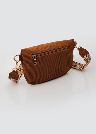 Sac banane velours bandoulière fantaisie Camel