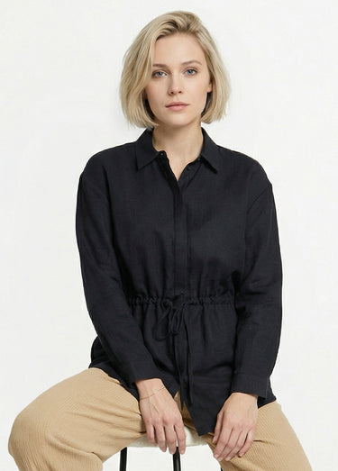 Surchemise boutonnée ceinturée Noir