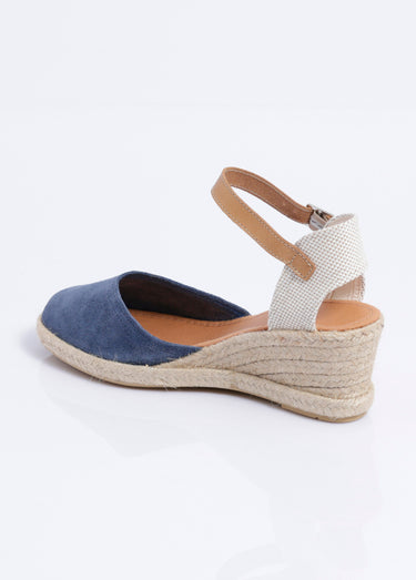 Espadrilles compensées cuir semelles corde Bleu