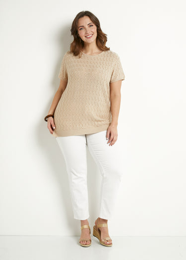 Pull-tunique tricot reliefé torsadé manches courtes Ficelle