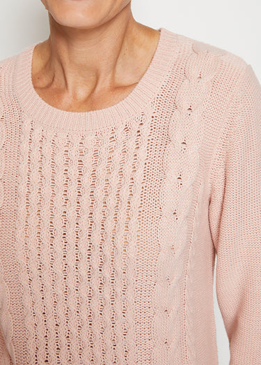 Pull-tunique jersey envers et torsades Rose