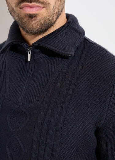Pull col camionneur irlandais en laine Marine