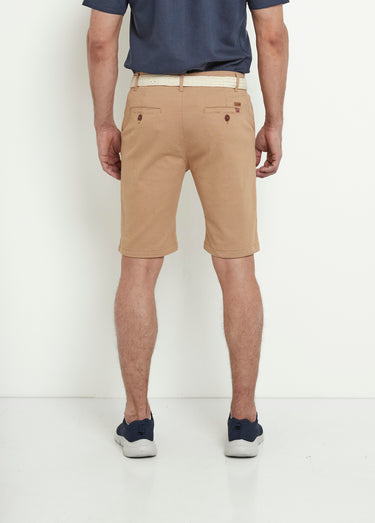 Bermuda petits motifs à revers + ceinture Beige