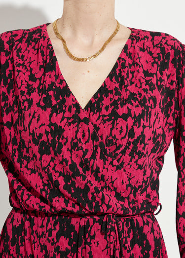 Robe courte cache-coeur imprimé tachiste Noir/Fuchsia