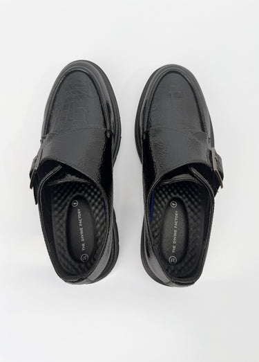 Mocassins vernis à boucle semelle chunky Noir