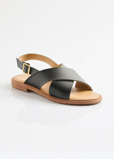 Sandales plates brides croisées Noir