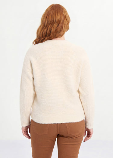 Pull côtelé col rond sans emmanchures boîte Ecru