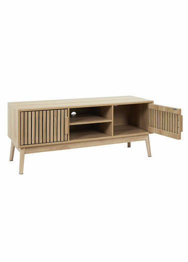 Meuble TV en bois claustra, 2 portes Marron