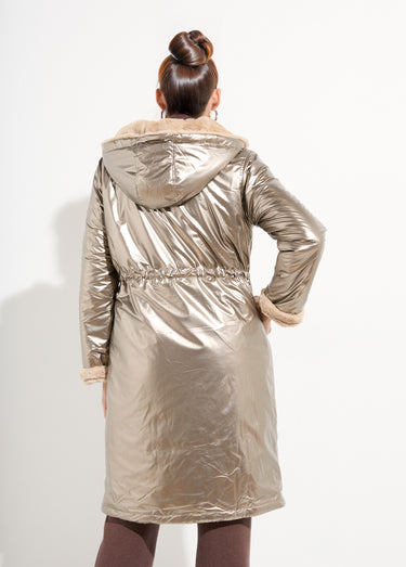 Parka réversible métallisée / fourrure Dore/Beige