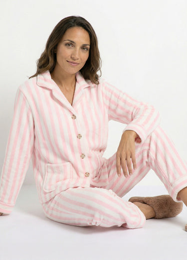 Pyjama 2 pièces en polaire rayé Rose