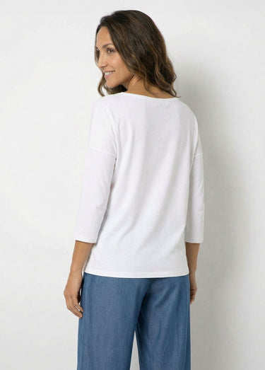 T-shirt marinière rayé manches 3/4 Uni Blanc