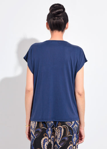 T-shirt fluide manches courtes porté loose Marine