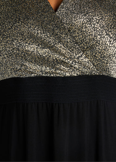 Robe longue cache-coeur bicolore Noir/Dore