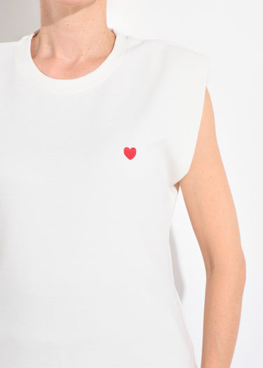 T-shirt maille fantaisie broderie cœur Blanc