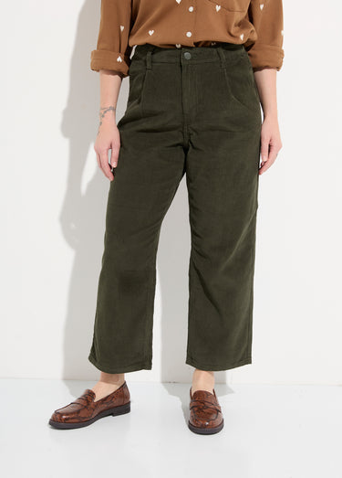 Pantalon large velours, spécial PETITE Kaki