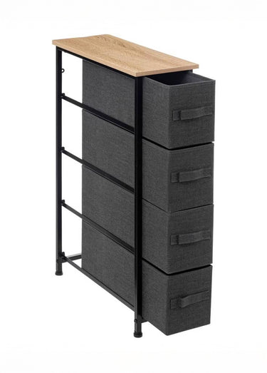 Meuble gain de place, 4 tiroirs tissu Noir gris bois