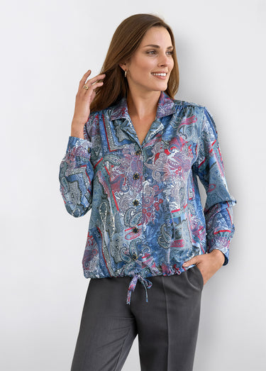 Chemisier-blouson jersey imprimé Bleu/Carmin