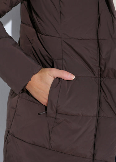 Doudoune longue avec capuche fourrure Chocolat