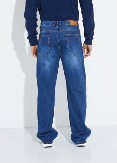 Jean denim coupe large style baggy, stone Bleu Fonce