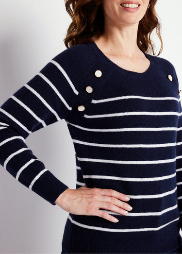 Pull marinière manches longues rayé Marine/Ecru
