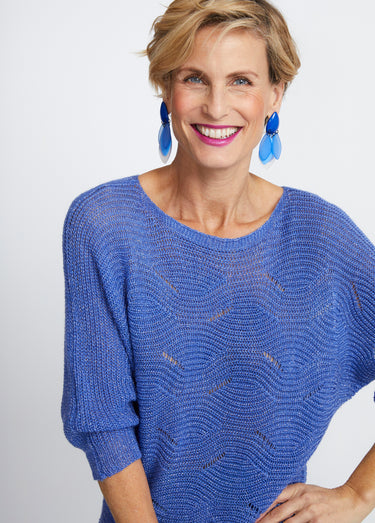 Pull maille reliefée ajourée volume boîte Bleu