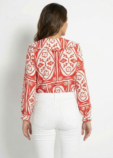 Chemisier col claudine, motif fantaisie Rouge Imprime