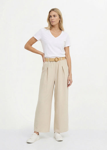 Pantalon fluide + ceinture tressée Beige