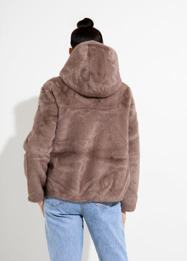 Blouson court en fourrure avec capuche Taupe