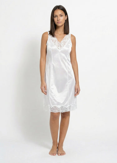 Fond de robe satiné antistatique et dentelle Blanc