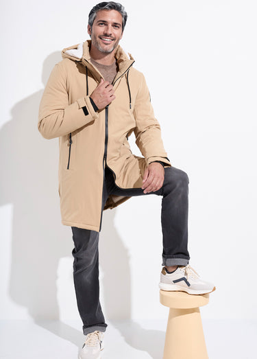 Parka casual fourrée à capuche Beige