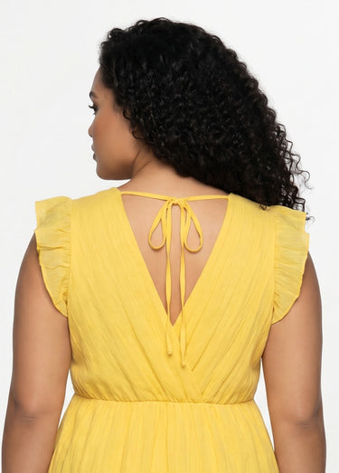 Robe courte volantée col V sans manches Jaune