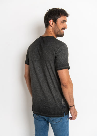 T-shirt col tunisien chiné avec motif Gris Fonce