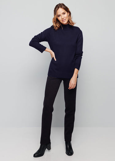 Pull col montant maille épaisse Marine