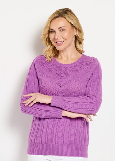 Pull ajouré doux col rond Parme