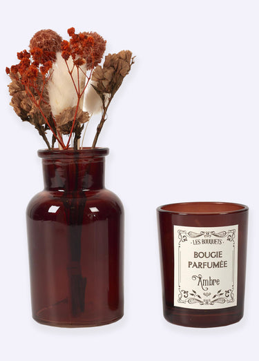 Coffret bougie parfumée + fleurs séchées bouquet Ambre