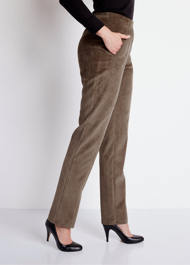 Pantalon droit taille élastiquée velours milleraies Taupe