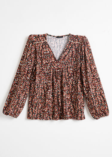 T-shirt blouse ample imprimé graphique Noir/Miel