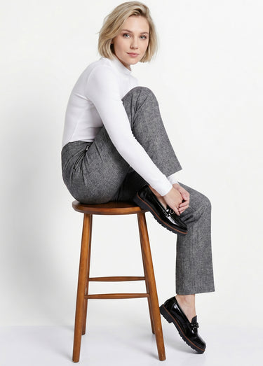 Pantalon droit chevrons ou chiné entrejambe 70 cm Chine Gris