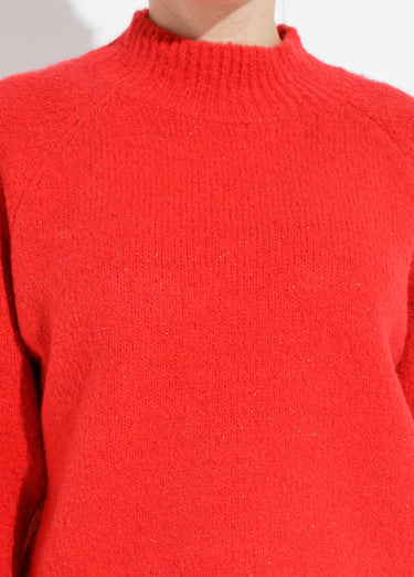 Pull col montant en maille brillante Rouge