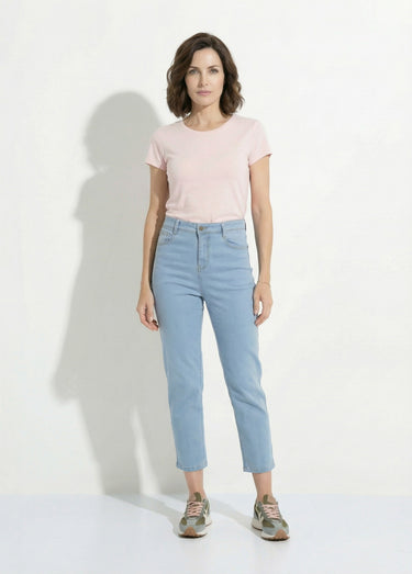 Jean droit taille haute 7/8 stretch Bleached