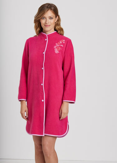 Robe de chambre brodée ligne courte Framboise